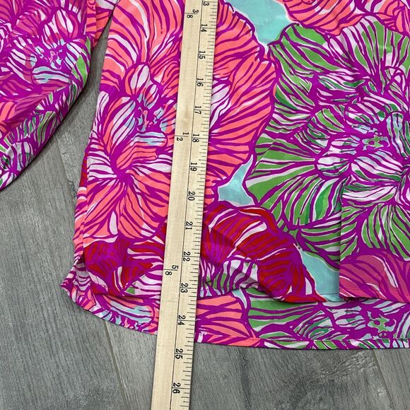 Lilly Pulitzer Womens XXS Elsa Worth It 100% Silk Floral Pink Blouse Top - Picture 8 of 10